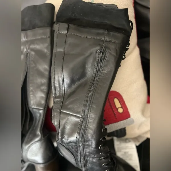 Steve Madden Size 6 Nitefall Black Leather Heeled Lace-Up Knee High Combat Boots - Image 8