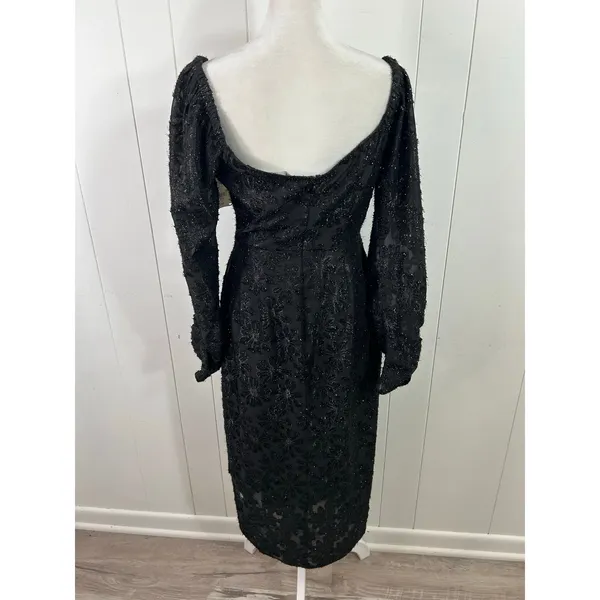 ASTR the Label Therese Floral Burnout Tie Waist Midi Dress in Black. Size S - Image 6