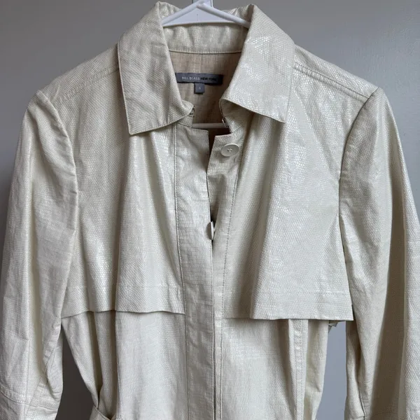 Bill Blass New York Unique VTG 90s Y2K Trench Coat Size 6 Luxury Faux‎ Leather - Image 3