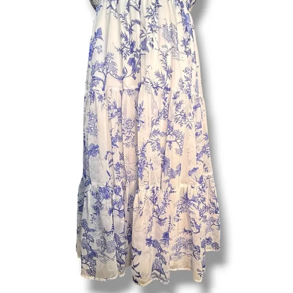 Lulus Float To‎ You White Blue Floral Halter Tiered Midi Dress Small Romantic - Image 4