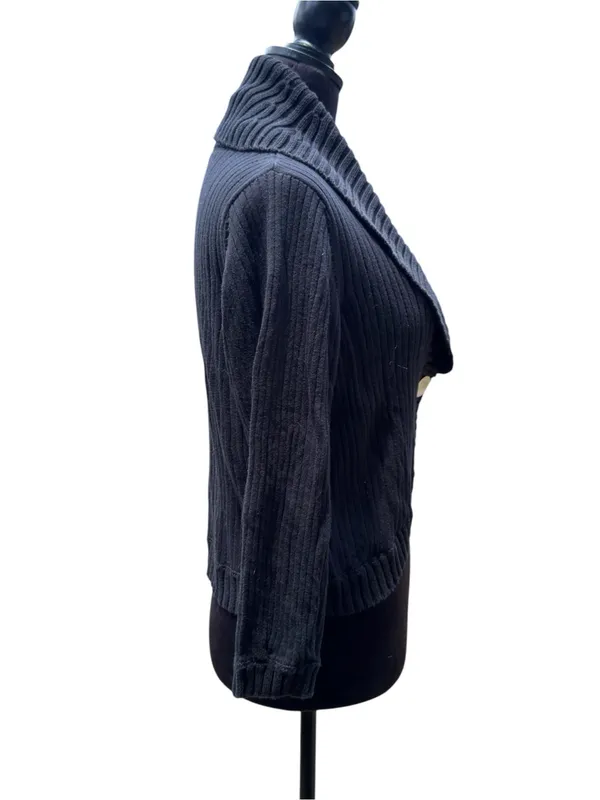 Kenneth Cole Reaction Black Cropped Ribbed Cardigan Shawl Collar‎ 1 Button Large - Image 4