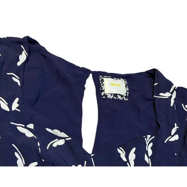 Maeve Anthropologie Navy Blue White Fern Print Sweetheart Mini Dress XS - Image 7