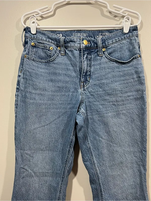 J. Crew Demi Boot Cut Cropped Raw-Hem Jeans in Medium Blue Size 29 - Image 2