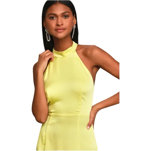 Lulus Women’s Open Back Yellow Halter Dress Size Medium - Image 6