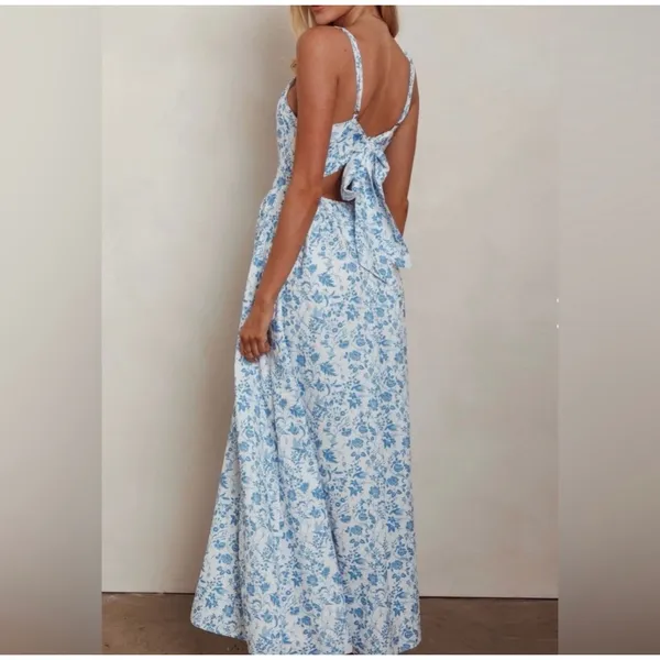 Mika &‎ Gala maxi boho white blue floral dress sleeveles coastal soft girl XL - Image 2