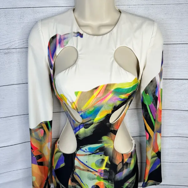 Jovani Womens size 0 Designer Cutout Prom Evening Miami Colorful Maxi Dress Rare - Image 4