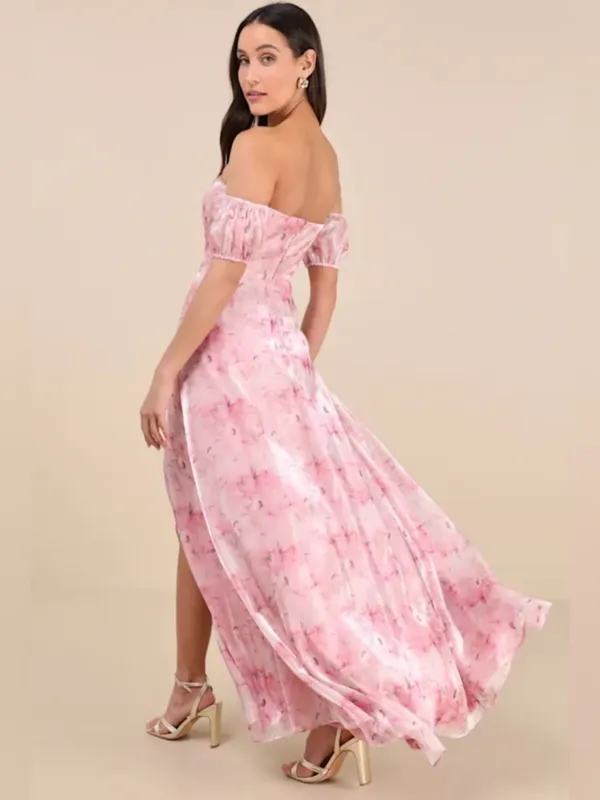Lulus Idyllic Charisma Light Pink Floral Off-the-shoulder Maxi Dress - Size XS - Image 2