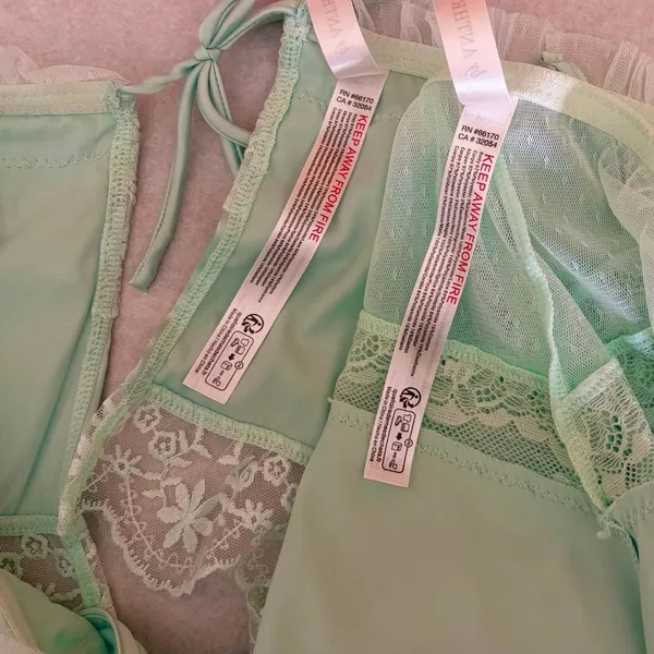 ANTHROPOLOGIE Two Piece Set Crop Lace Ruffle Cami Short Mint Green Lacey Medium - Image 12