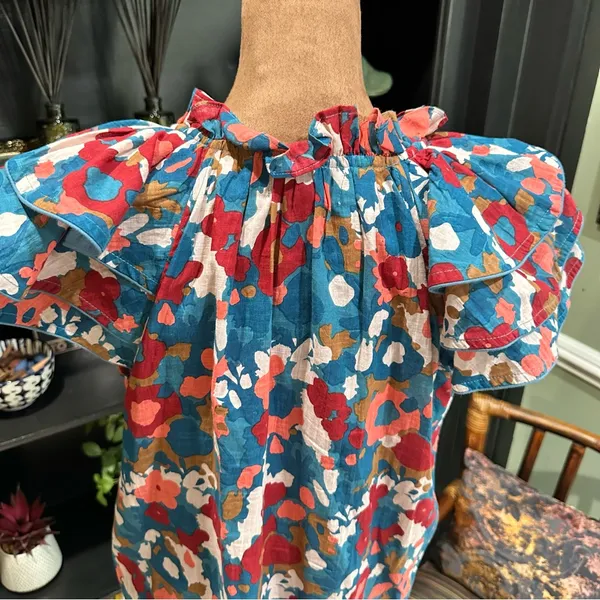 Olivia James Astrid Ruffle Sleeve Top – XS – Abstract Floral in 100% Cotton - Image 10