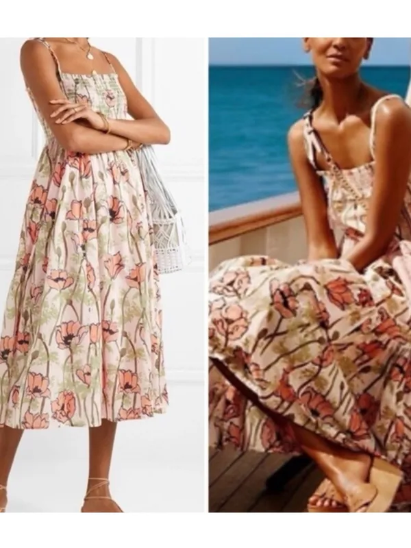 Tory Burch Poplin Midi Pink Poppies Bloom dress Size L - Image 2