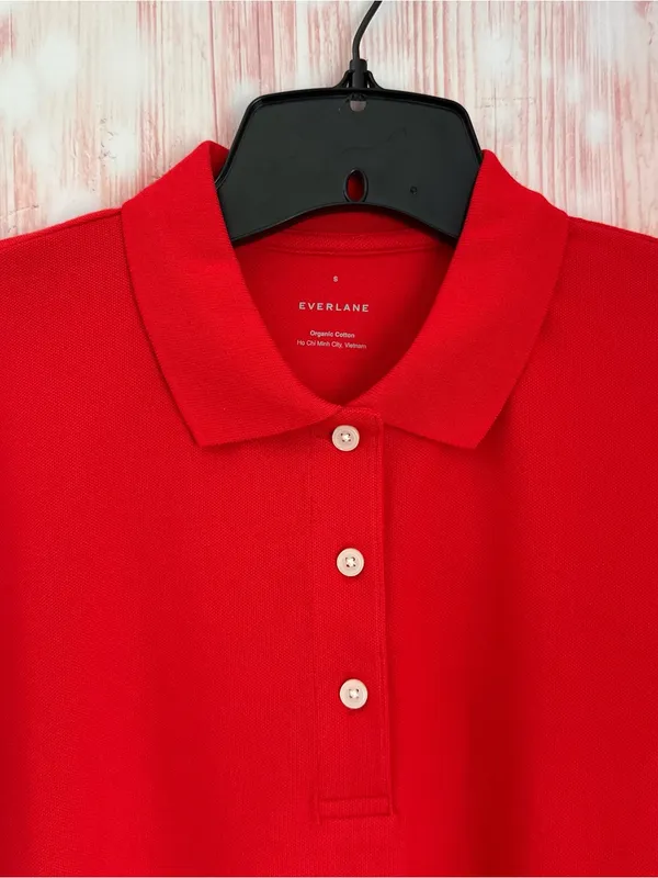 Everlane The Oversized Polo Red Puff Sleeve Short Sleeve Top Size Small NWOT - Image 4