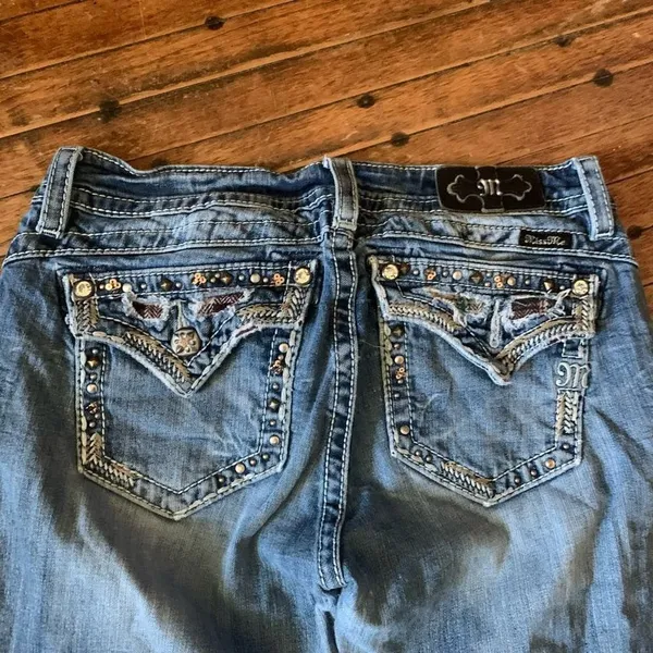 Miss Me bling sequin distressed western boot size 29 jeans - Image 3