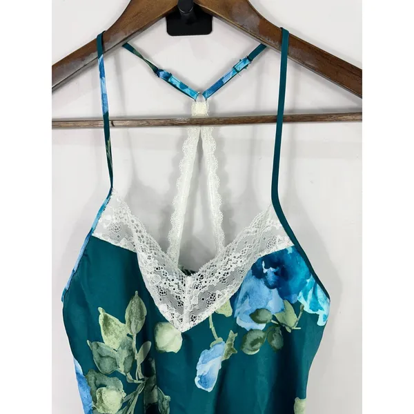 Apt. 9 Camisole Women Small Teal Blue Floral Lace Trim Satin Racerback Sleep Top - Image 6