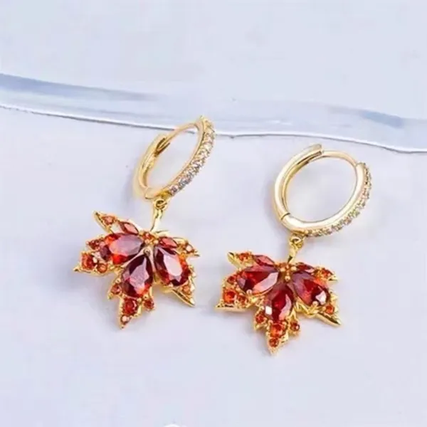 18K Gold Plated Crystal Maple Leaf Dangle Drop Earrings for Women - Image 3