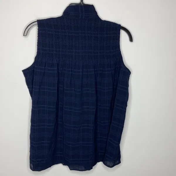 NWT Ann Taylor navy‎ blue plaid tie neck top size small - Image 8