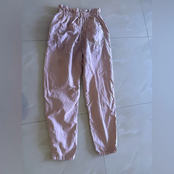 Zara Women's Baggy Rustic Paperbag Lightweight Pants Dusty Pink Button Fly Sz 2 - Image 5