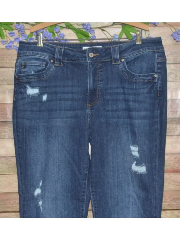 Plus Size 18 KanCan High Rise Dark Wash Ripped Bootcut Jeans Stretch Denim - Image 2