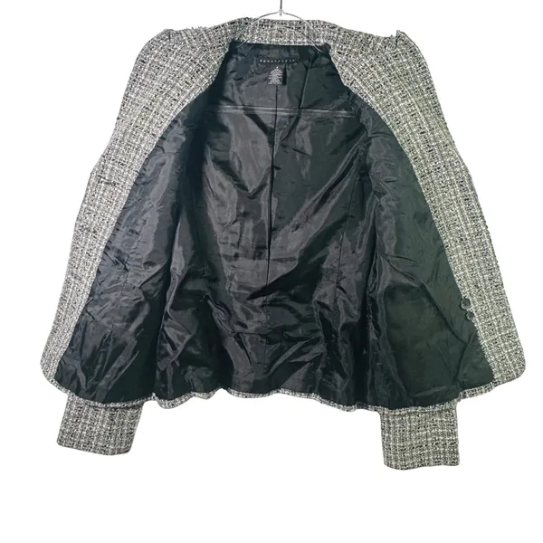 Apostrophe Wool Blend Tweed Blazer Jacket‎ Black White Fringe Trim Size 8 Office - Image 8