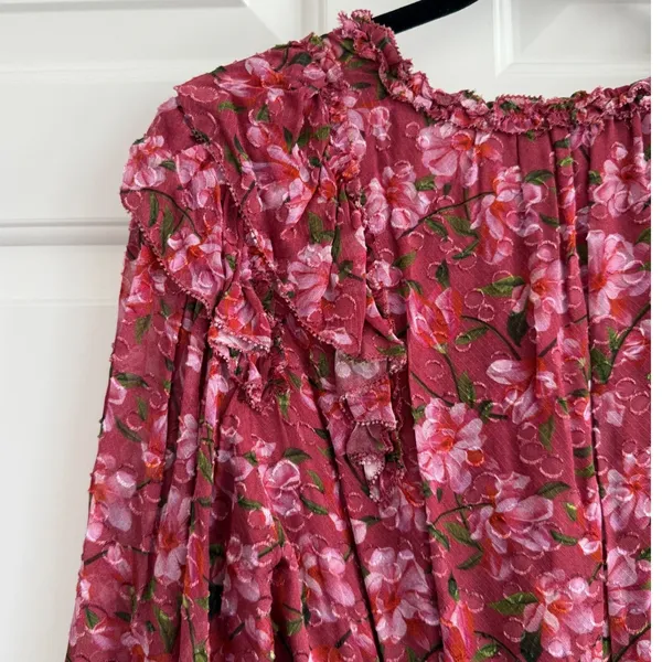 Sachin & Babi Ronnie Long Sleeve VNeck Ruffle Printed Midi Dress Size 4 Pink NWT - Image 8