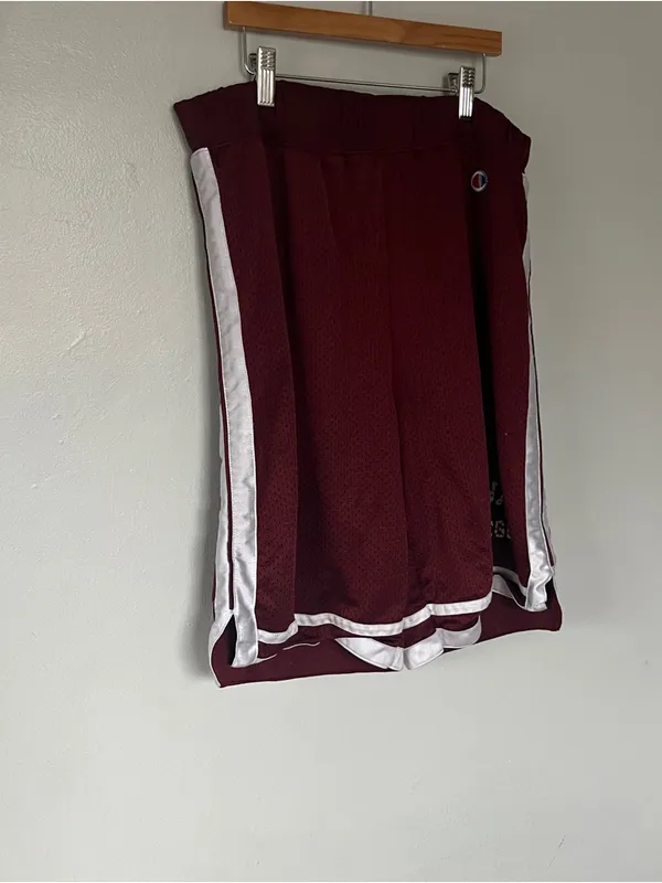 Champion 90’s Maroon Women's Athletic Basketball Shorts with White Trim - Image 3