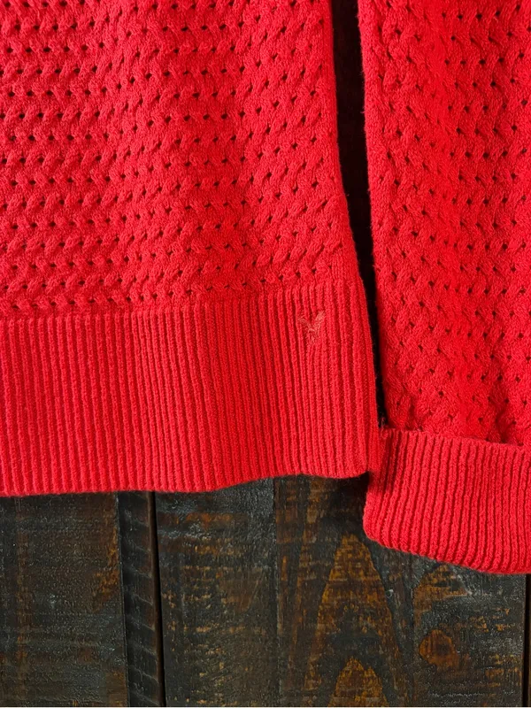 American Eagle Red Open Knit Sweater XS - Image 2