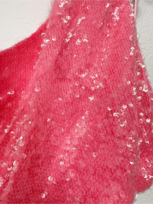 Luxxel NWT Barbie Pink Sequin One Shoulder Cutout Maxi Dress L - Image 7