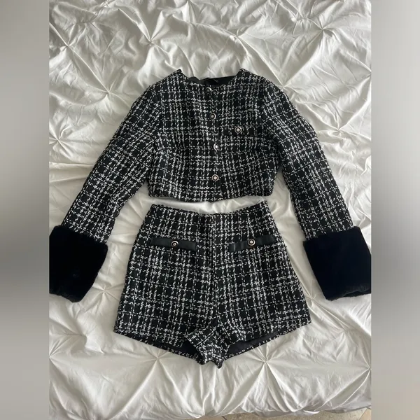 Chic Black and White Tweed Set - Image 2