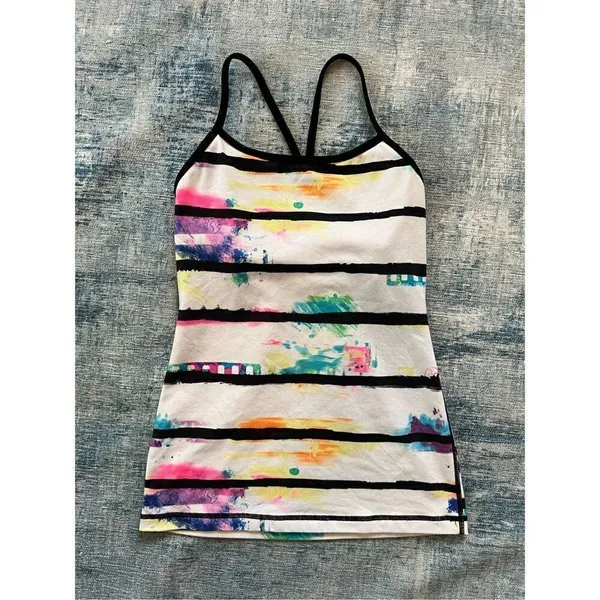 Lululemon Splatter Stripe Black White Multi Power Y Tank Top Size 4 - Image 3