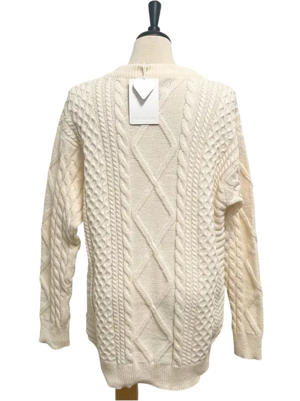 Aelfric Eden Ivory Cable Knit Retro 90s Long Sleeve Crew Neck Sweater New XL - Image 4