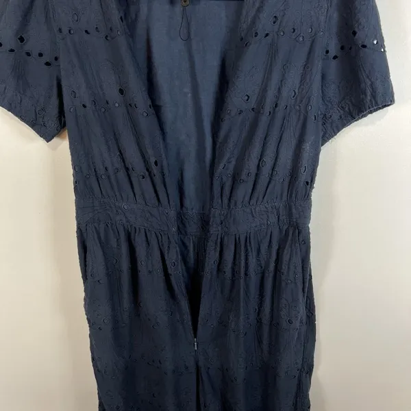 Whistles Navy Blue Eyelet Zoe Broderie Jumpsuit Women’s‎ Size 6 Missing Belt - Image 7