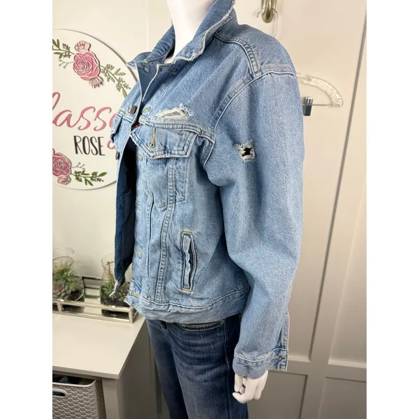 Cute Distressed Levi Jacket Size XL Blue - Image 2