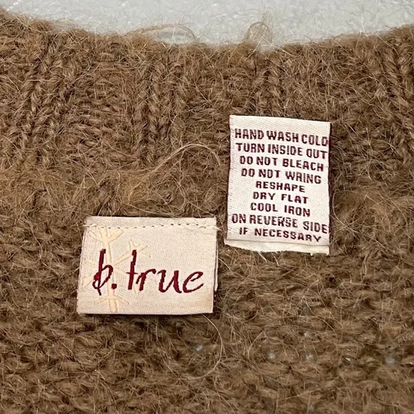 B True Mohair Sweater Size Large Mocha Brown Fuzzy Soft Cropped V-neck Y2K Boho - Image 5