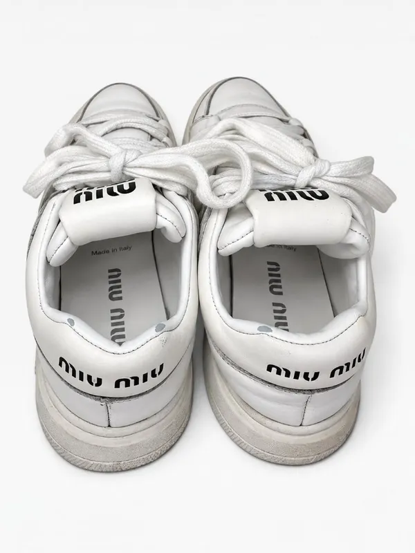 Miu Miu White Leather Logo Low Top Sneakers Made in Italy SIZE 35.5 - Image 7