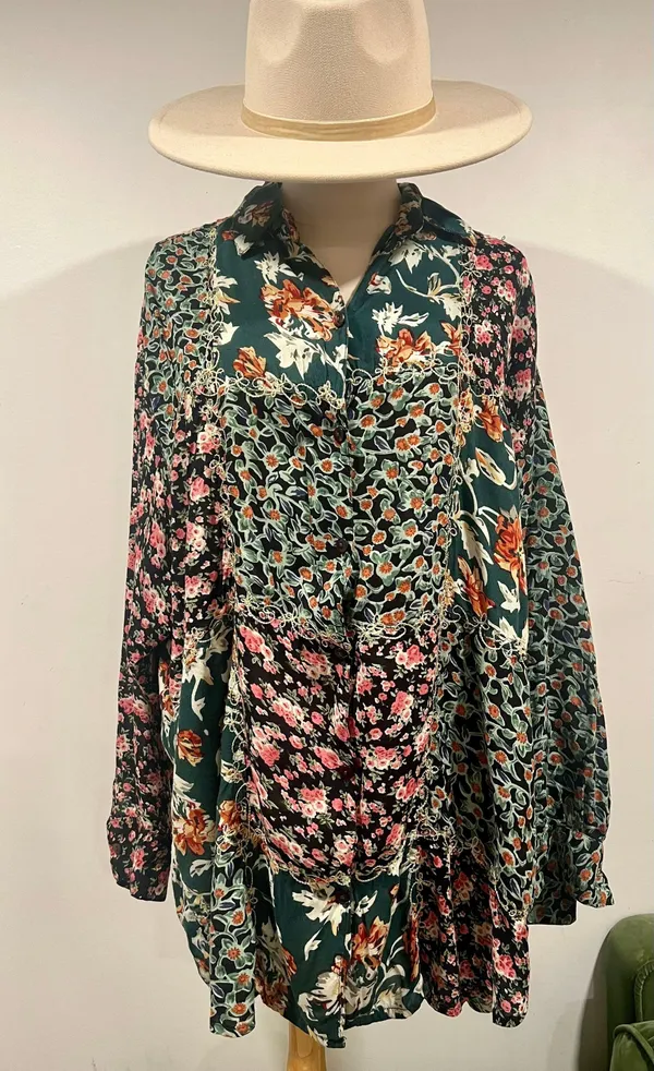Vintage Women Floral Patchwork Blouse m Size L - Image 6