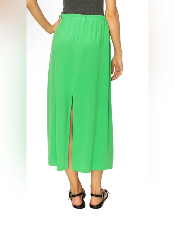 HYFVE Boutique Collection Women's Green Midi Skirt with Back Slit Linen - Image 2