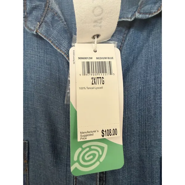 Workshop Woman Tencel Denim Shirt Dress Blue Frayed Hem Plus Size 2X NWT - Image 7