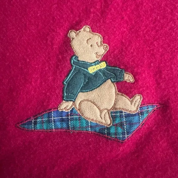Vintage Donaldson Walt Disney Co. Winnie The Pooh Embroidered Wool Scarf Red - Image 4