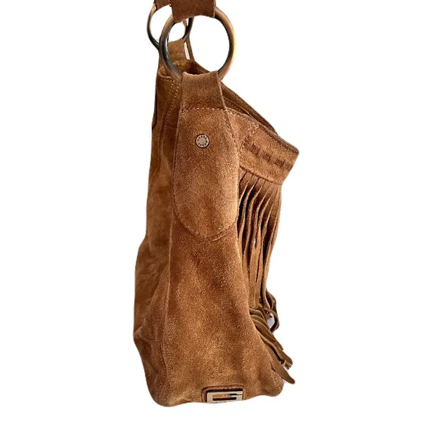 Vintage Y2K 90s Guess Tan Suede Fringe Western Bohemian Hobo Bag - Image 2