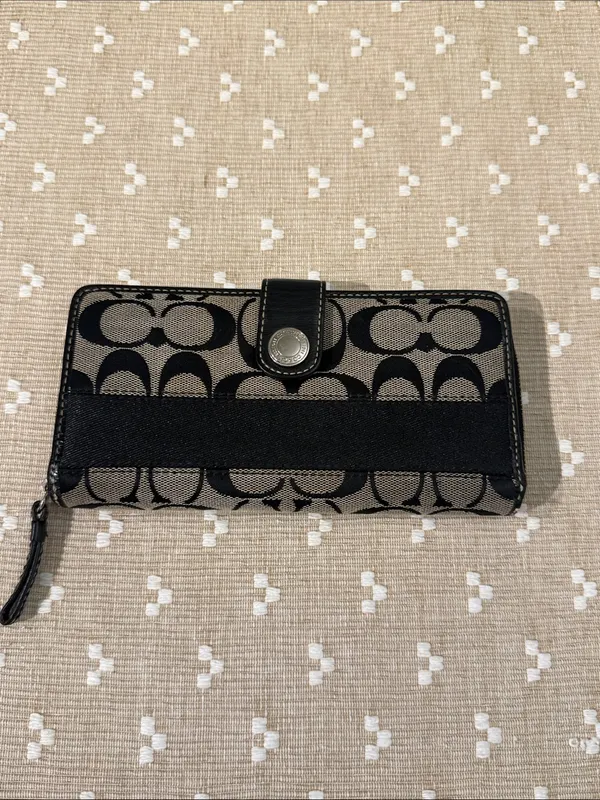 Coach Signature Jacquard‎ Slim Envelope Wallet Black Gray Leather Trim OS - Image 2