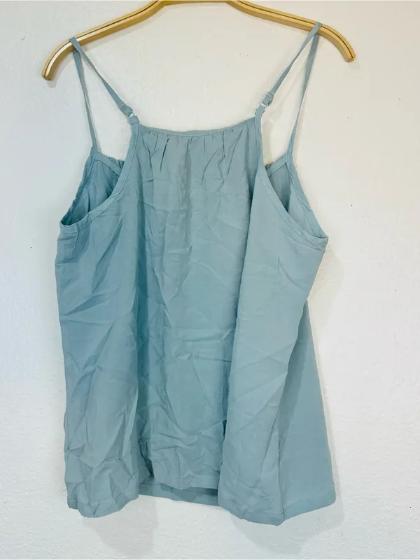 Women's Dusty Blue Ruffle-Trim Camisole - Spaghetti Strap Tank - Image 3