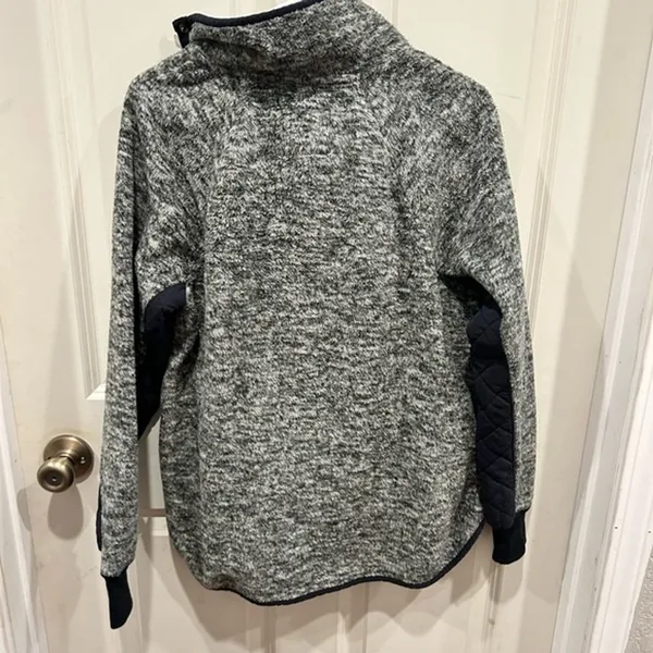 Abercrombie & Fitch Women Blue‎ Quilted Snap Mock Neck Fleece Pullover Jacket M - Image 4