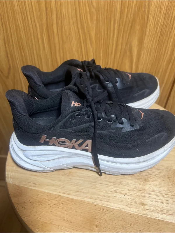 Hoka Black and White Women’s Athletic Running Shoes with Pink Accents - Image 4