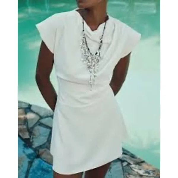 Zara Draped Mini Dress White NWT Size M Paris Purchase - Image 7