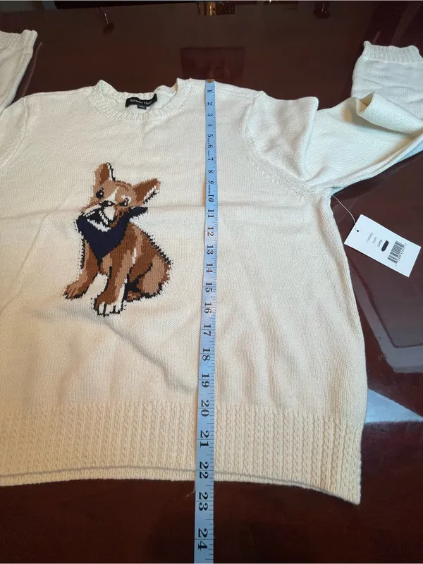 Sweet Halo French Bulldog Graphic Knit Cotton Sweater Cream Cute Dog Sz L - Image 8