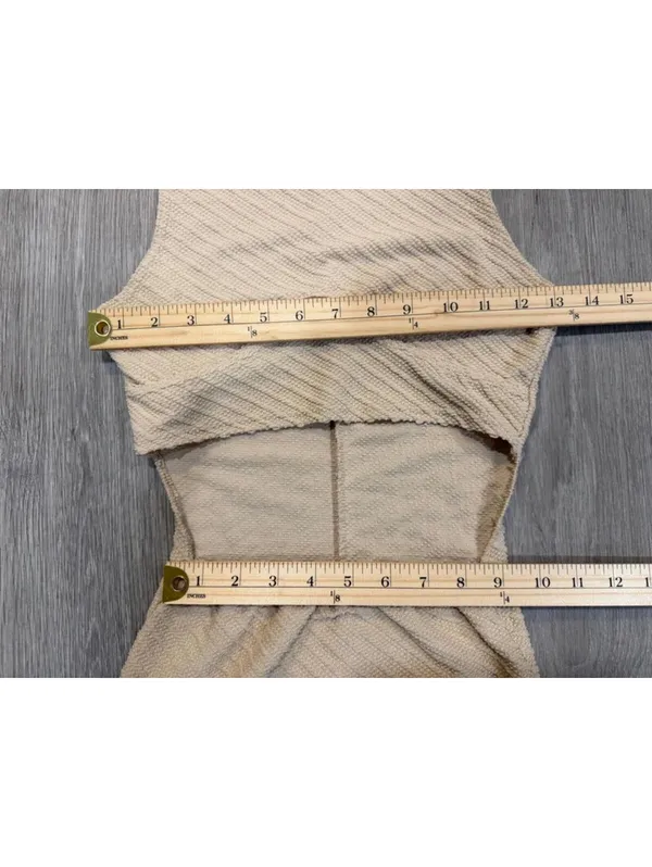 Pretty Little Thing Cream Textured Cut Out Maxi Dress Open Front Minimal Chic Resort Bodycon - Image 7