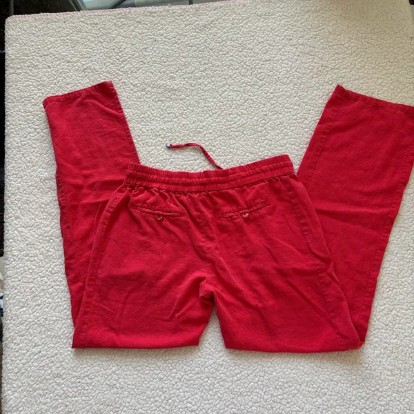 Love Tree Red Drawstring Linen-blend Straight Leg Pants M Coastal Boho Gorpcore - Image 8