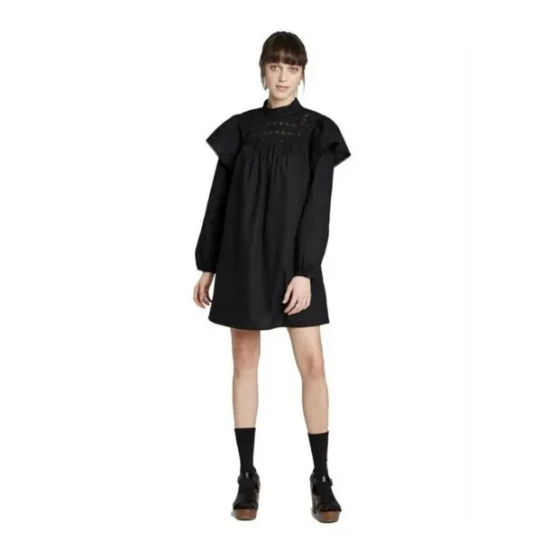 Wild Fable Black High Neck Poplin Victorian Puff Sleeve Dress - Image 4