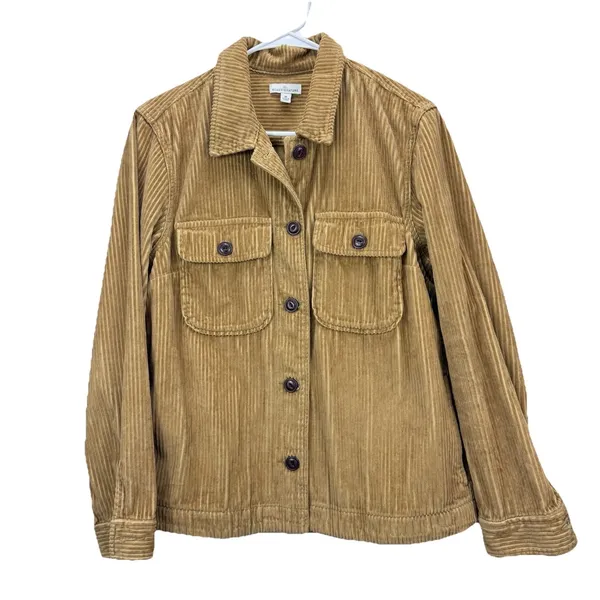 LL Bean Wide Wale Corduroy Button Up Cotton Shirt Jacket Size‎ MEDIUM Pockets - Image 4