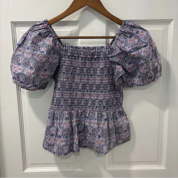 J.Crew Women’s Smocked Square Neck Puff Sleeve Top Size M Liberty Fabric Floral - Image 2