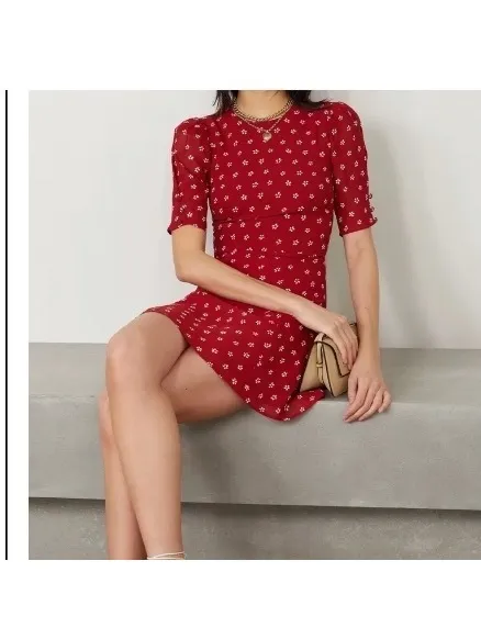 Reformation Bard Floral-Print Crepe Mini Dress in Red Women’s size 6 - Image 16